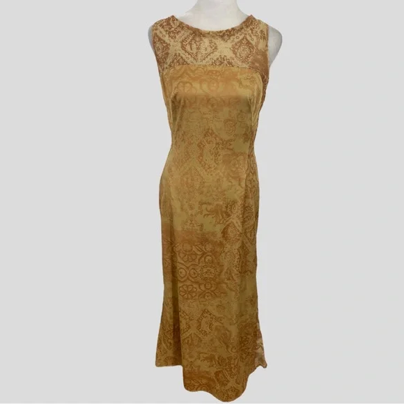 gold floral mesh dress Mesh Gown With Floral Embellishments And Cut-Out Details main image 1